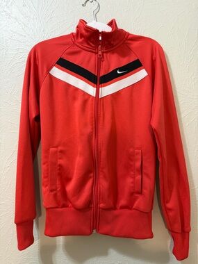 Nike Athletic Dept. Red Track Jacket with Black & White Chevron Accents